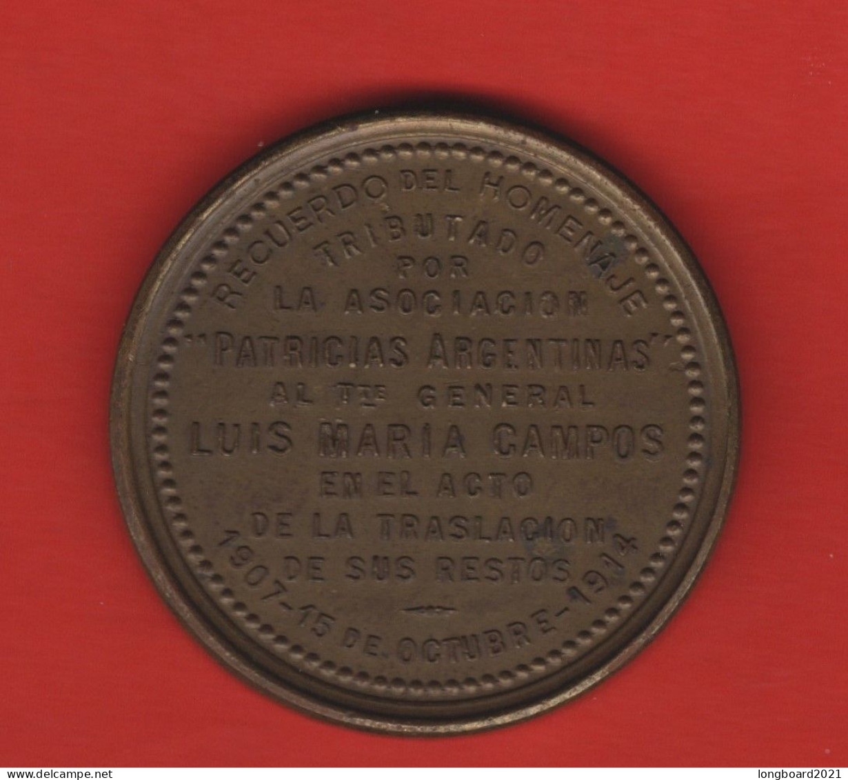 ARGENTINA - BRASS MEDAL 1914 GENERAL CAMPOS 34mm - Argentine