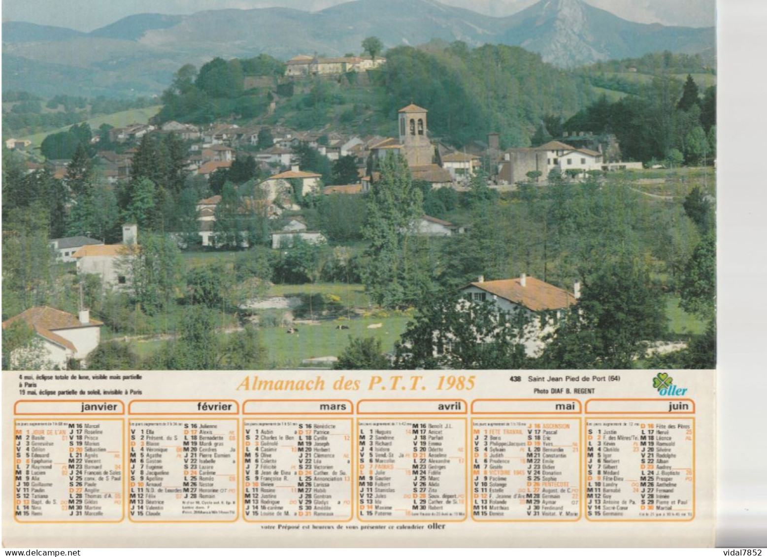 Calendrier-Almanach Des P.T.T 1985 St Jean Pied De Port (64)-Valloire (73)-OLLER Département AIN-01-Référence 438 - Grand Format : 1981-90