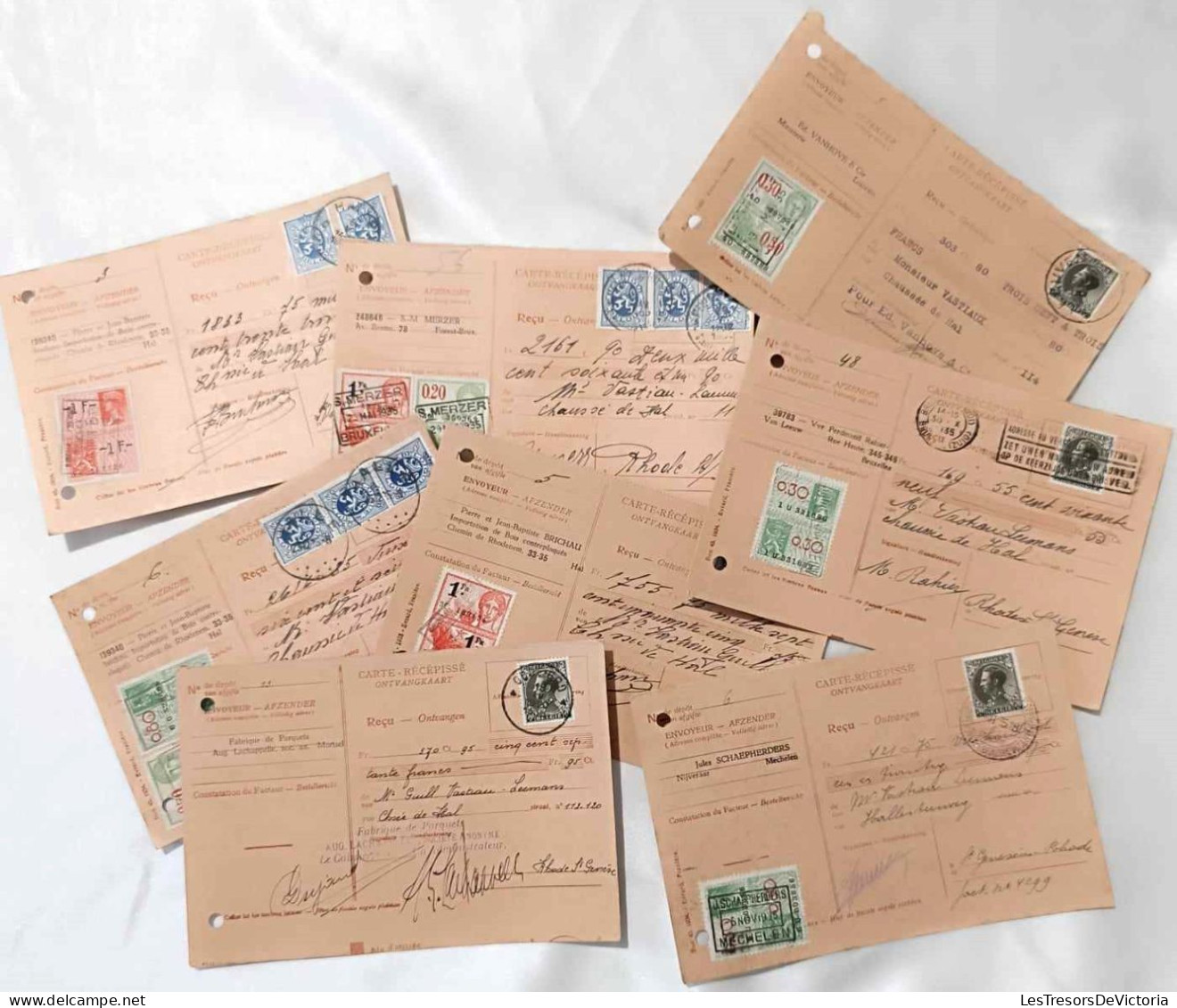 Vieux Papiers - Lot De 8 Cartesde Récépissé - Employeurs Et Destinataires Différents - Timbres Fiscaux - Timbres - Ohne Zuordnung