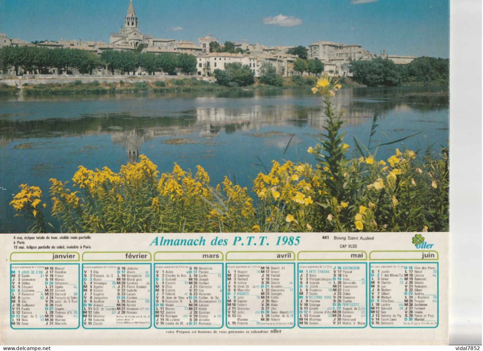 Calendrier-Almanach Des P.T.T 1985 Bourg Saint Audeol-Ingrandes-OLLER Département AIN-01-Référence 441 - Big : 1981-90