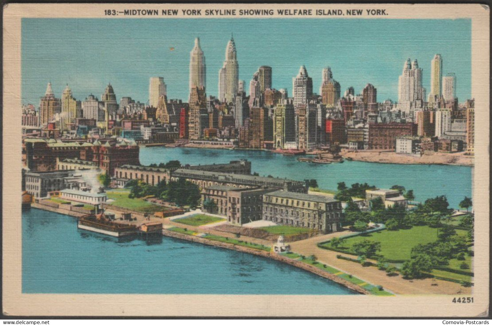 Midtown New York Skyline Showing Welfare Island, New York, 1942 - Manhattan PCP Co Postcard - Panoramic Views