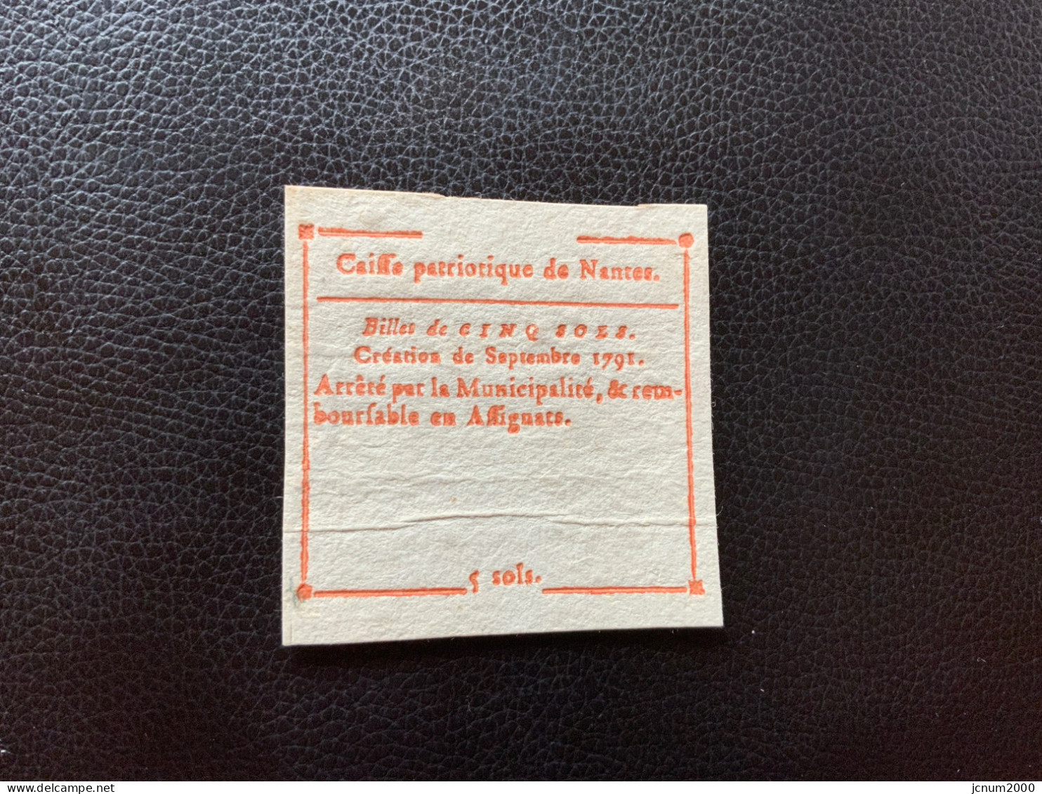 Billet De Confiance Nantes      1791 - Assegnati