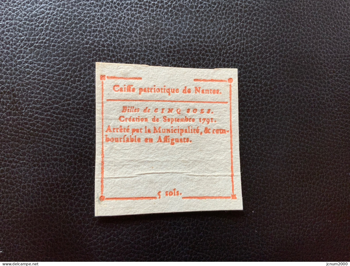 Billet De Confiance Nantes      1791 - Assignats