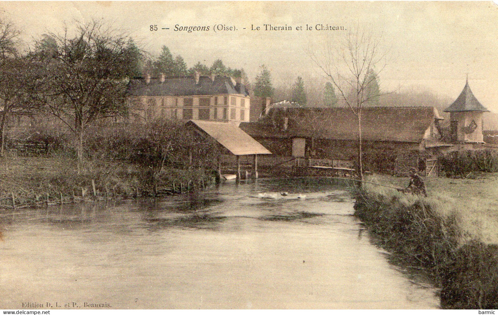 SONGEONS, LE THERAIN ET LE CHATEAU, PECHEUR  COULEUR REF 13228 VOL - Songeons