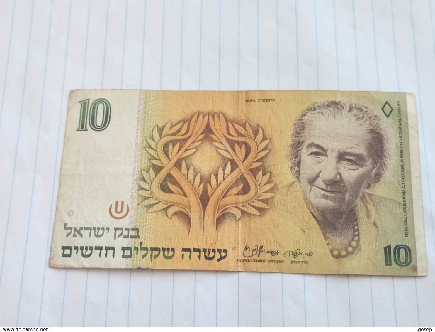 Israel-10 NEW SHEQELIM-GOLDA MEIR-(1985)(525)(MENDELBAUM/SHAPIRA)-(8976413673)-wrinkle-stain Bank Note - Israele