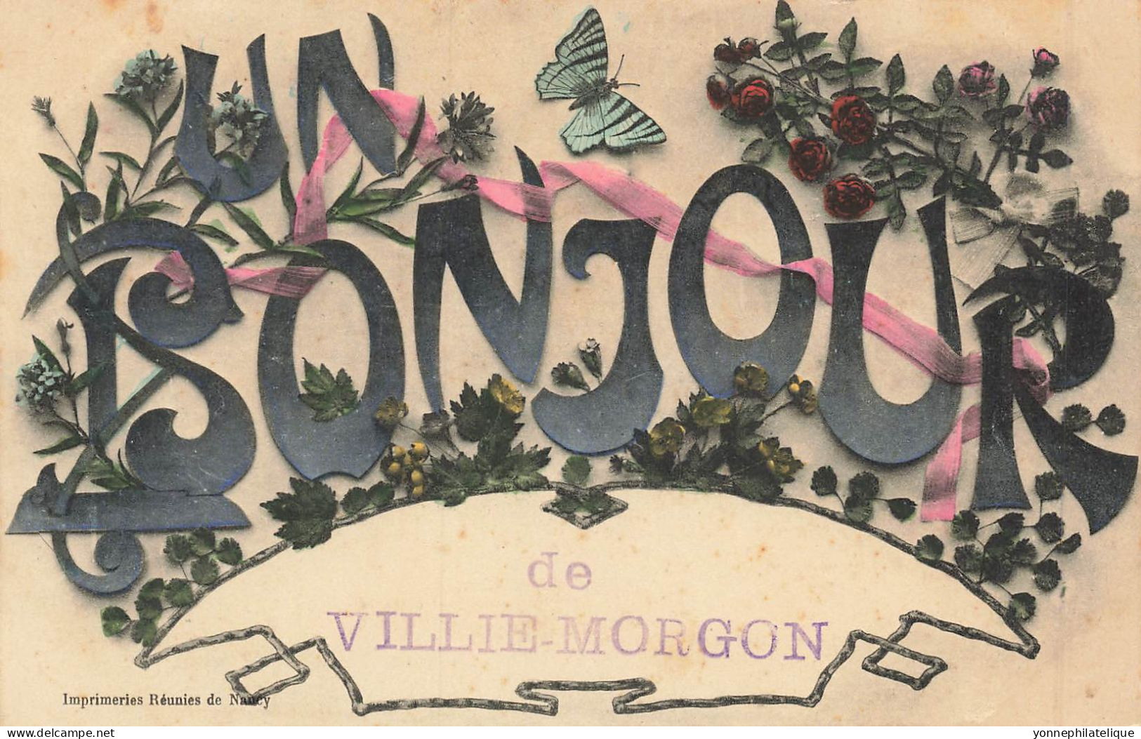 69 - RHÔNE - VILLIÉ MORGON - Carte Fantaisie Ancienne "un Bonjour De"  - 11028 - Villie Morgon