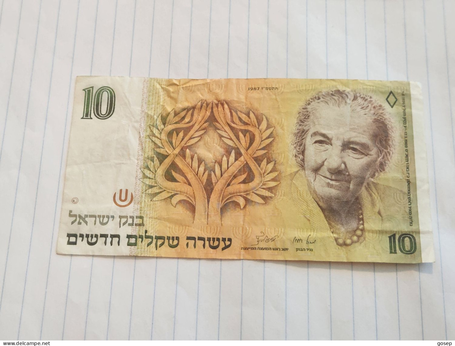 Israel-10 NEW SHEQELIM-GOLDA MEIR-(1987)(529)(LORINCZ/BRUNO)-(0428365818)-wrinkle-USED-bank Note - Israel