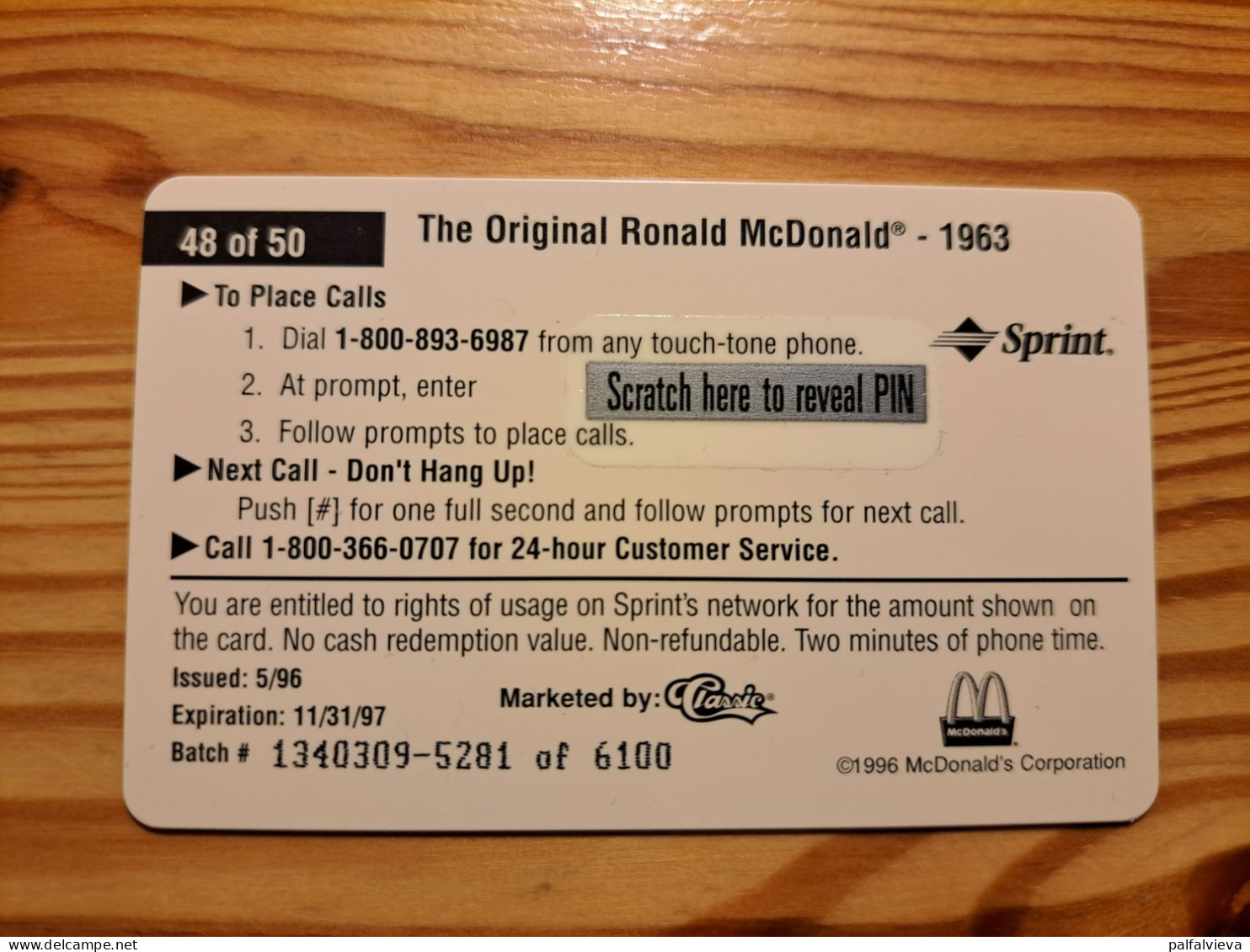 Prepaid Phonecard USA, Sprint - McDonald's 48. - Sprint