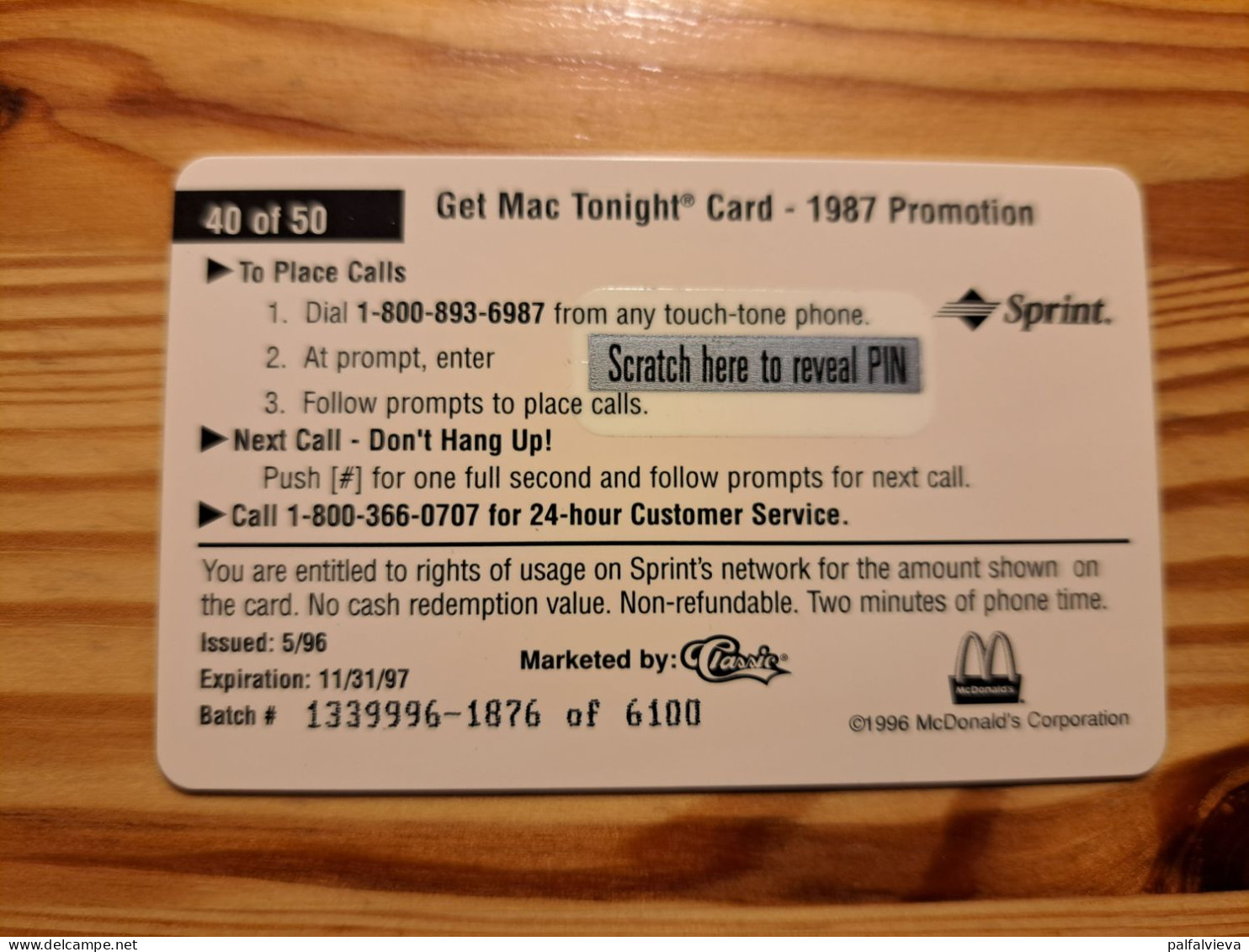 Prepaid Phonecard USA, Sprint - McDonald's 40. - Sprint