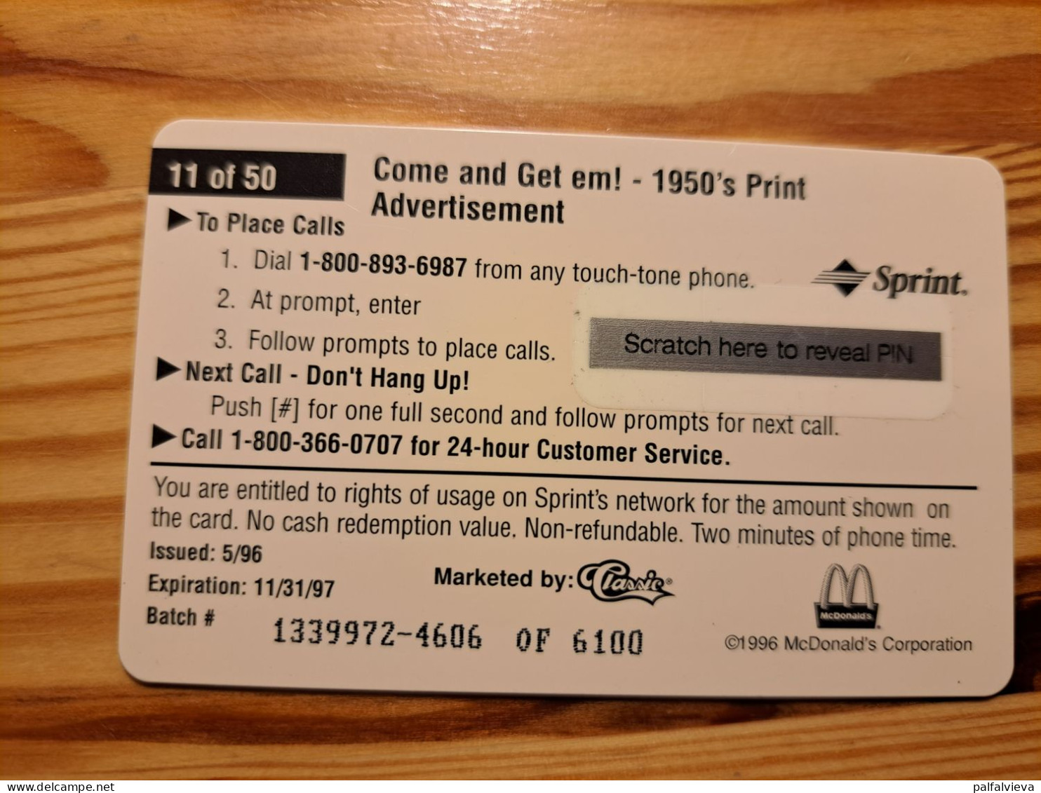 Prepaid Phonecard USA, Sprint - McDonald's 11. - Sprint