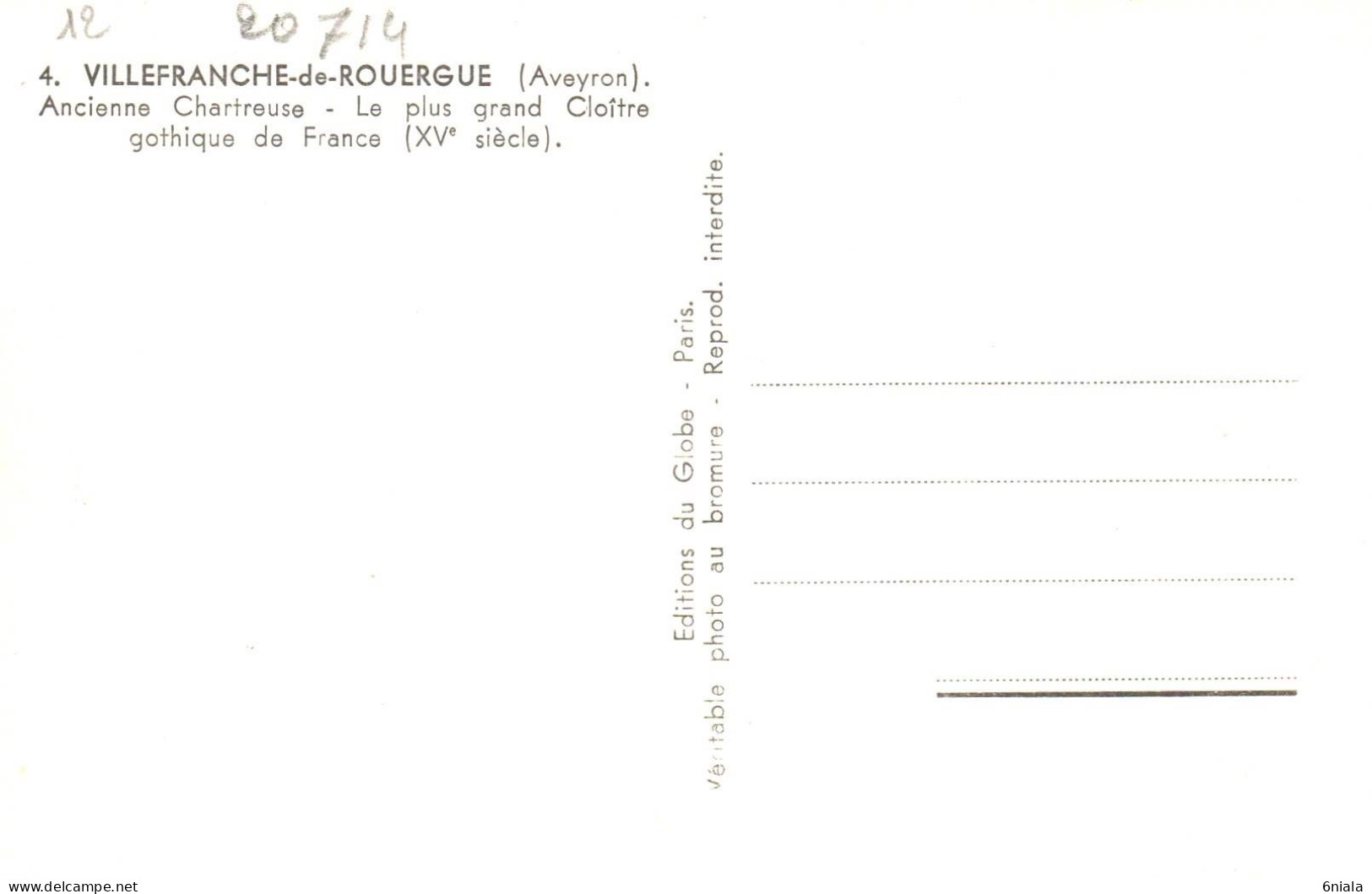 20714  VILLEFRANCHE DE  ROUERGUE  Ancienne Chartreuse Le Plus Grand Cloitre Gothique De France ( 2 Scans)    12 Aveyron - Villefranche De Rouergue