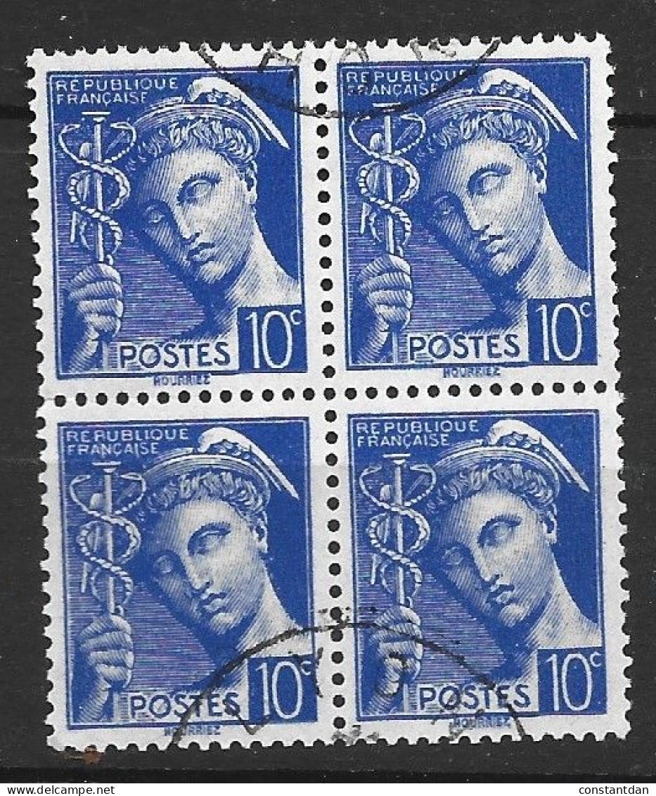 FRANCE N°40710C OUTREMER TYPE MERCURE BLOC  DE 4 OBL - 1938-42 Mercurio