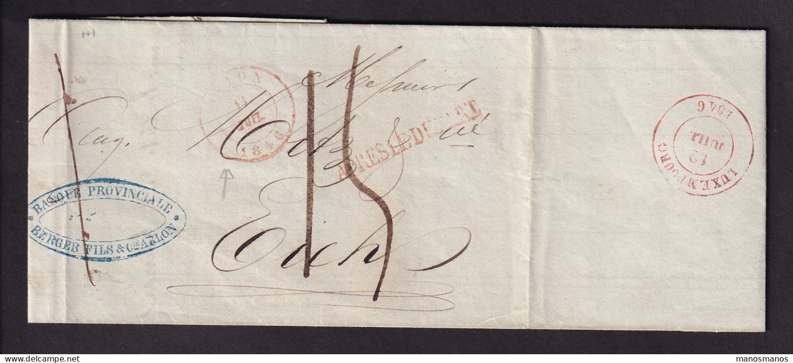 327/40 --  Incoming Mail - Lettre De ARLON 1846 Vers EICH - Après Le Départ - Cachet Banque Berger Fils - ...-1852 Préphilatélie