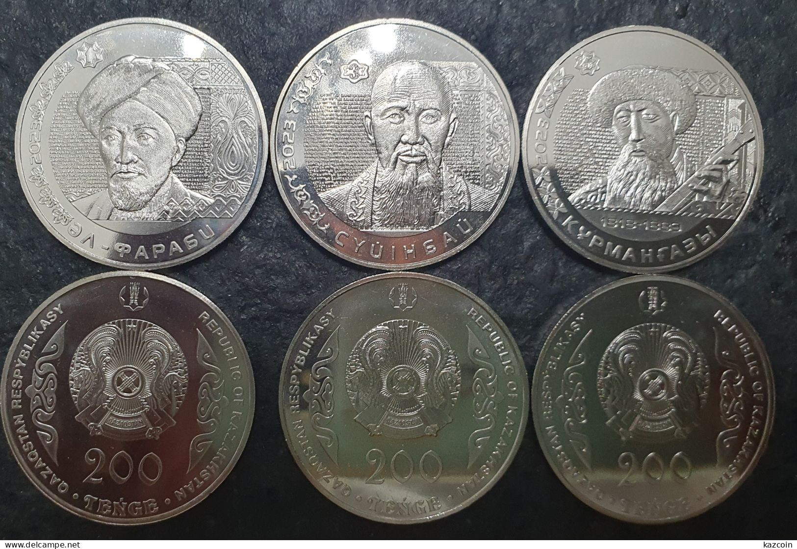 2023 Kazakhstan Kasachstan - Portraits On Banknotes Set. Al Farabi, Suyinbai, Kurmangazy - 3 Coins 200 Tenge UNC - Kazajstán