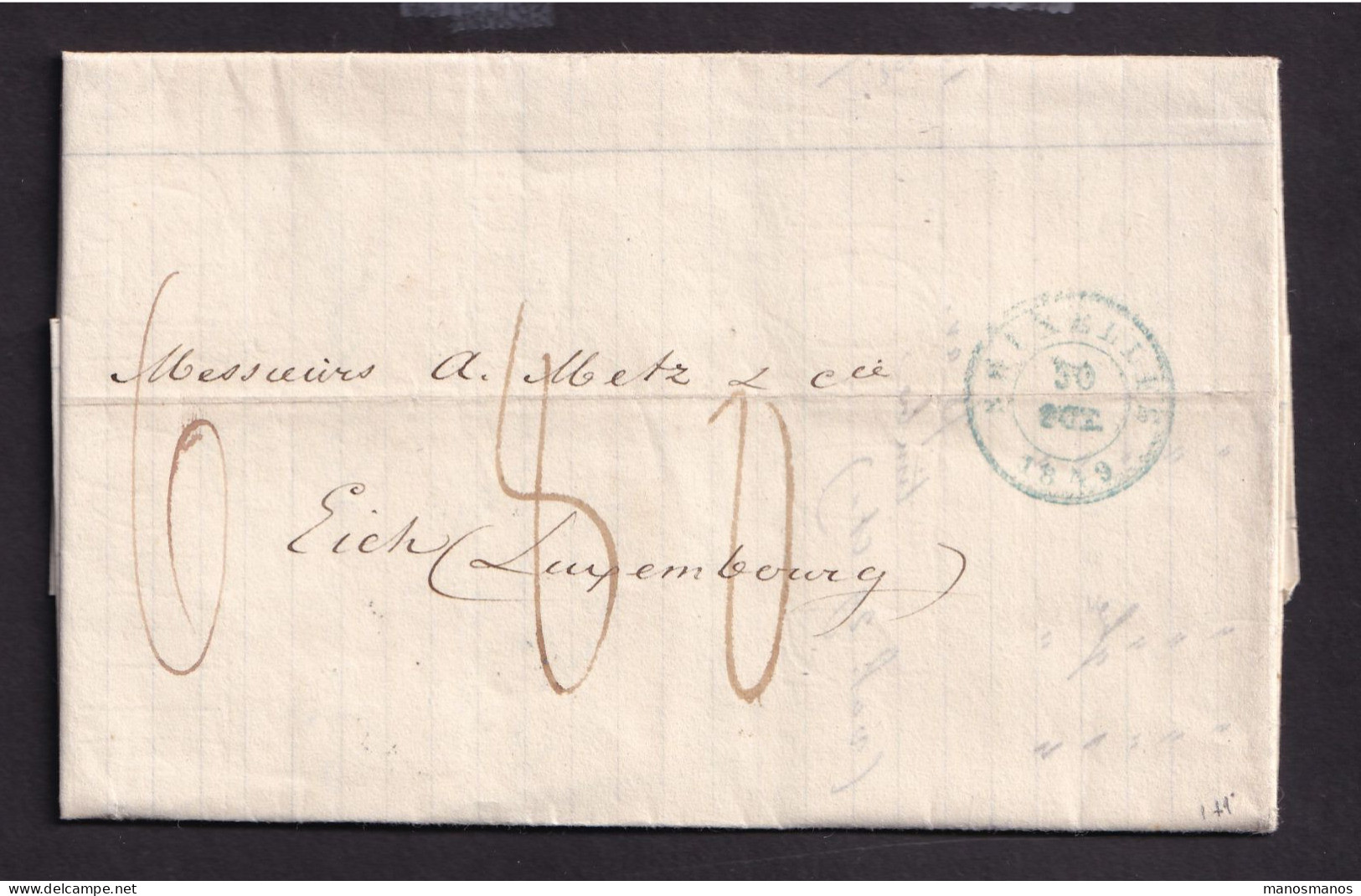 328/40 --  Incoming Mail - Lettre De BRUXELLES 1849 Vers EICH Luxembourg - Port élevé 80 Centimes - ...-1852 Prephilately