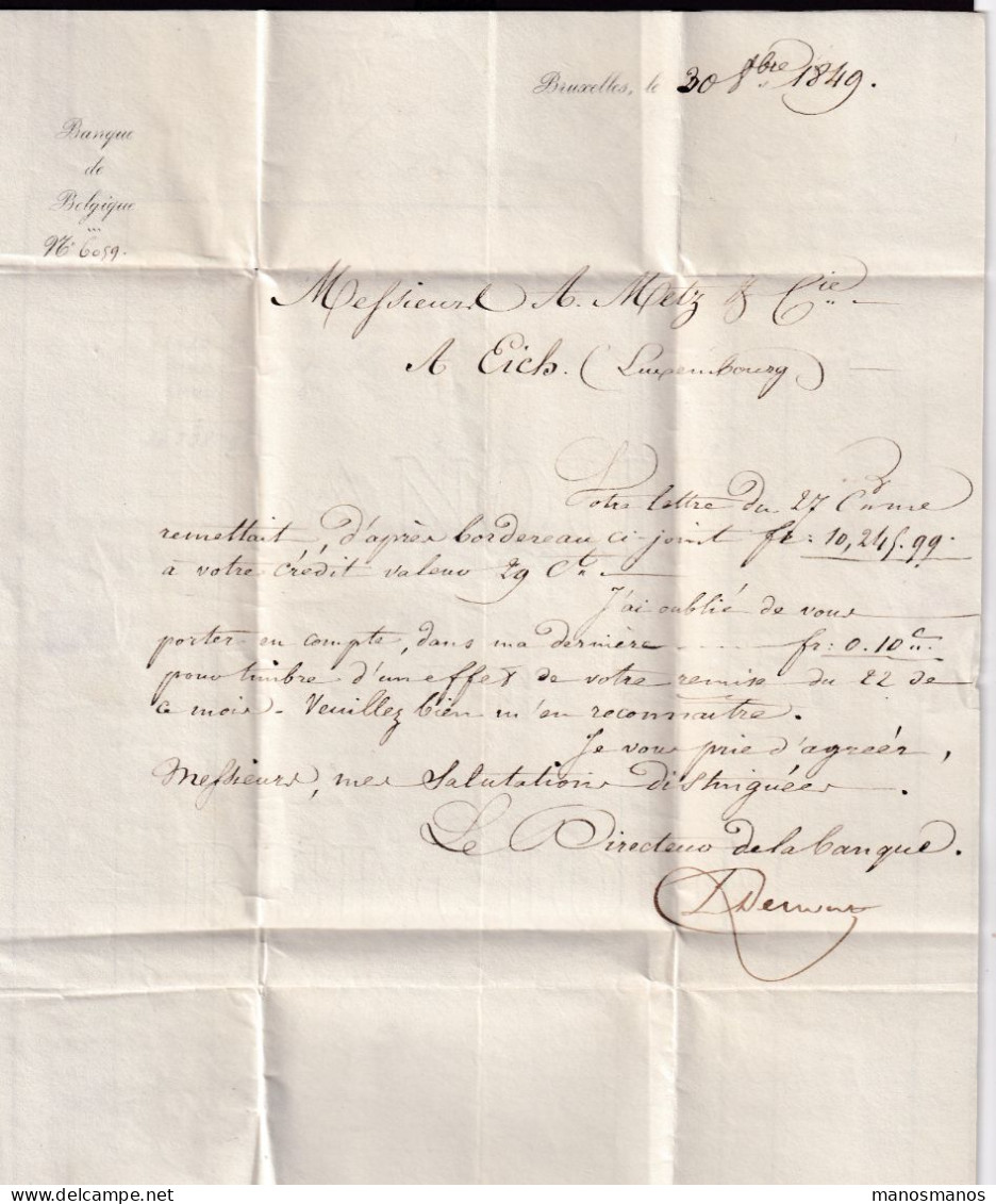 328/40 --  Incoming Mail - Lettre De BRUXELLES 1849 Vers EICH Luxembourg - Port élevé 80 Centimes - ...-1852 Préphilatélie