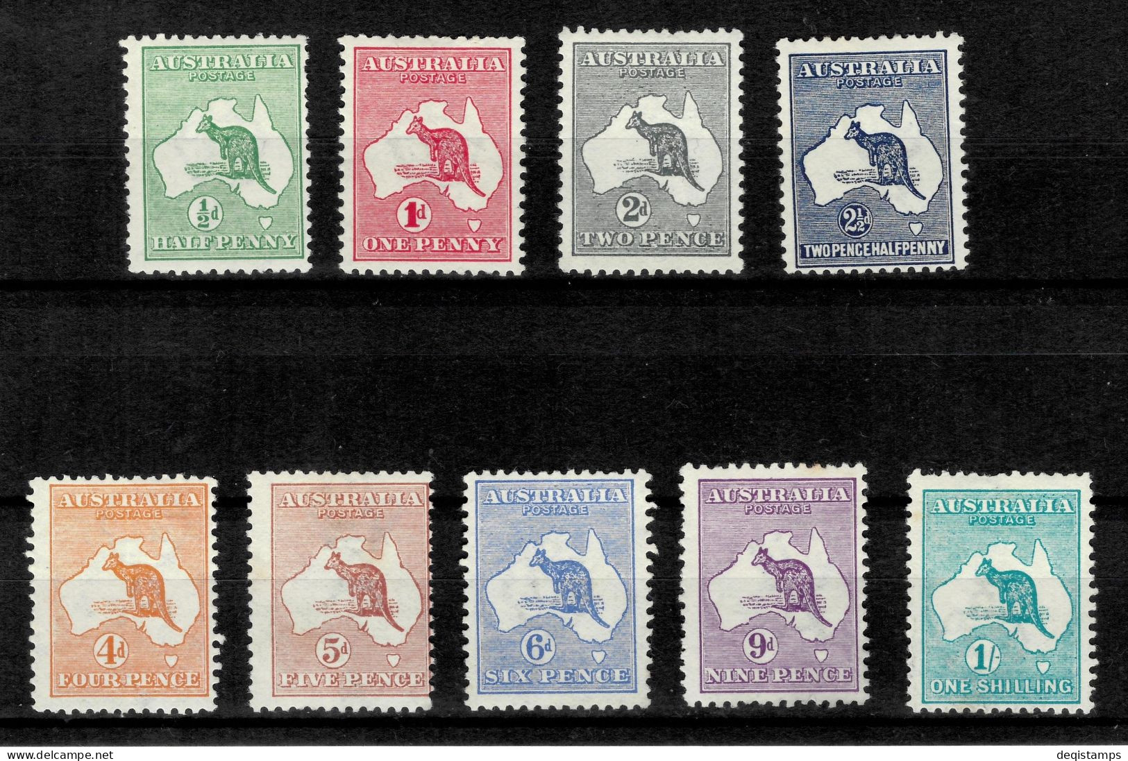 Australia 1913  ½p - 1sh Kangaroo 9 Values Cat $849  Unsed MH Set - Ongebruikt