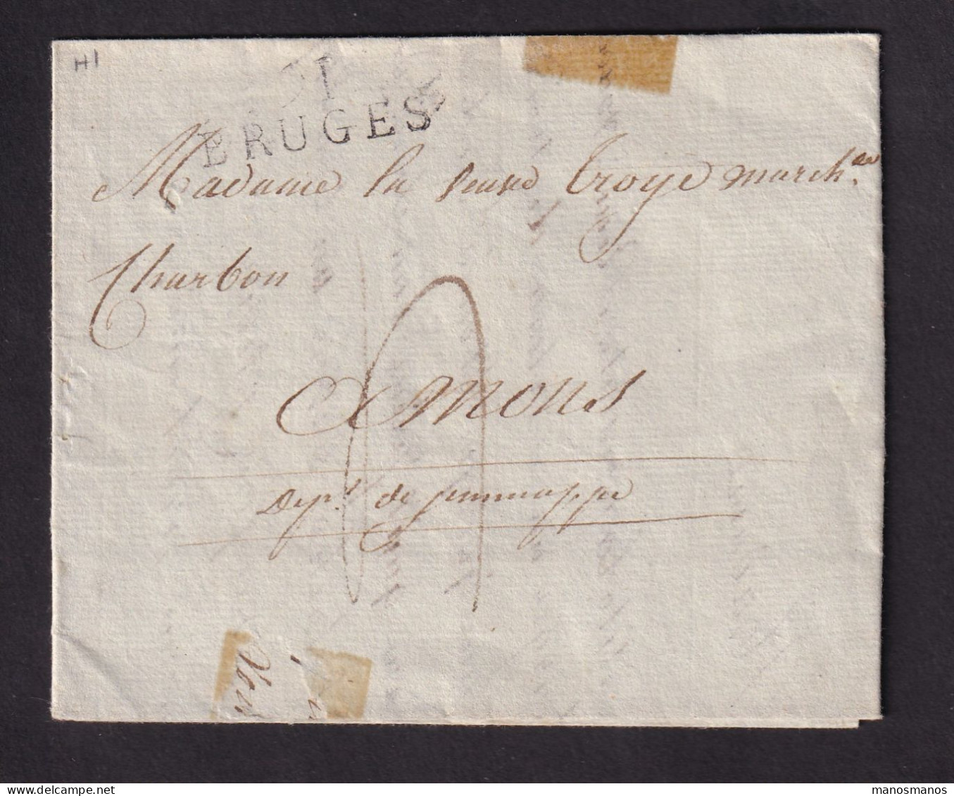 330/40 -- Lettre Précurseur 91 BRUGES 1809 Vers MONS - Commande De Charbon Signée Deschrijver - 1794-1814 (Periodo Francese)