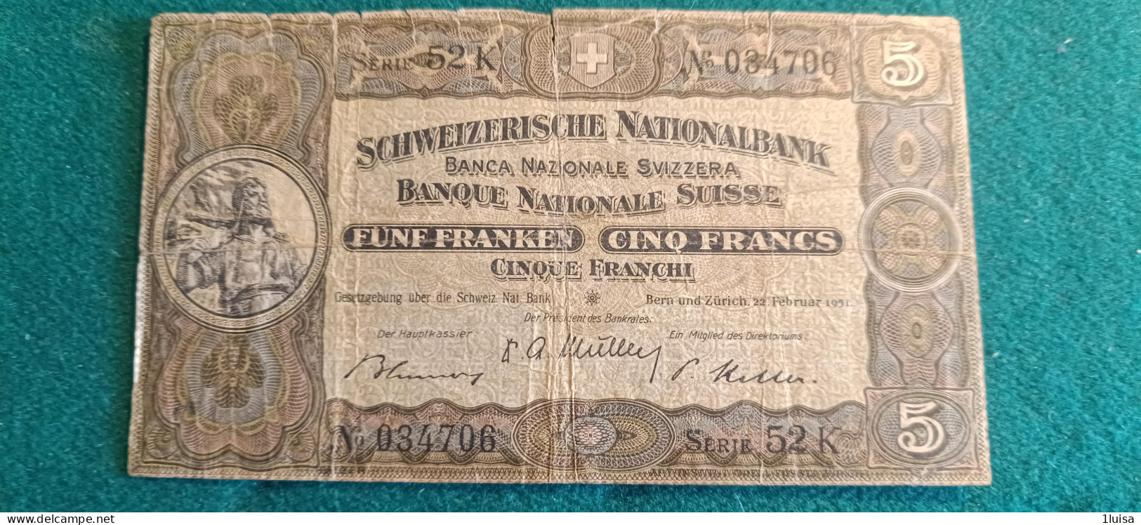 SVIZZERA 5 FRANCS 1951 - Zwitserland