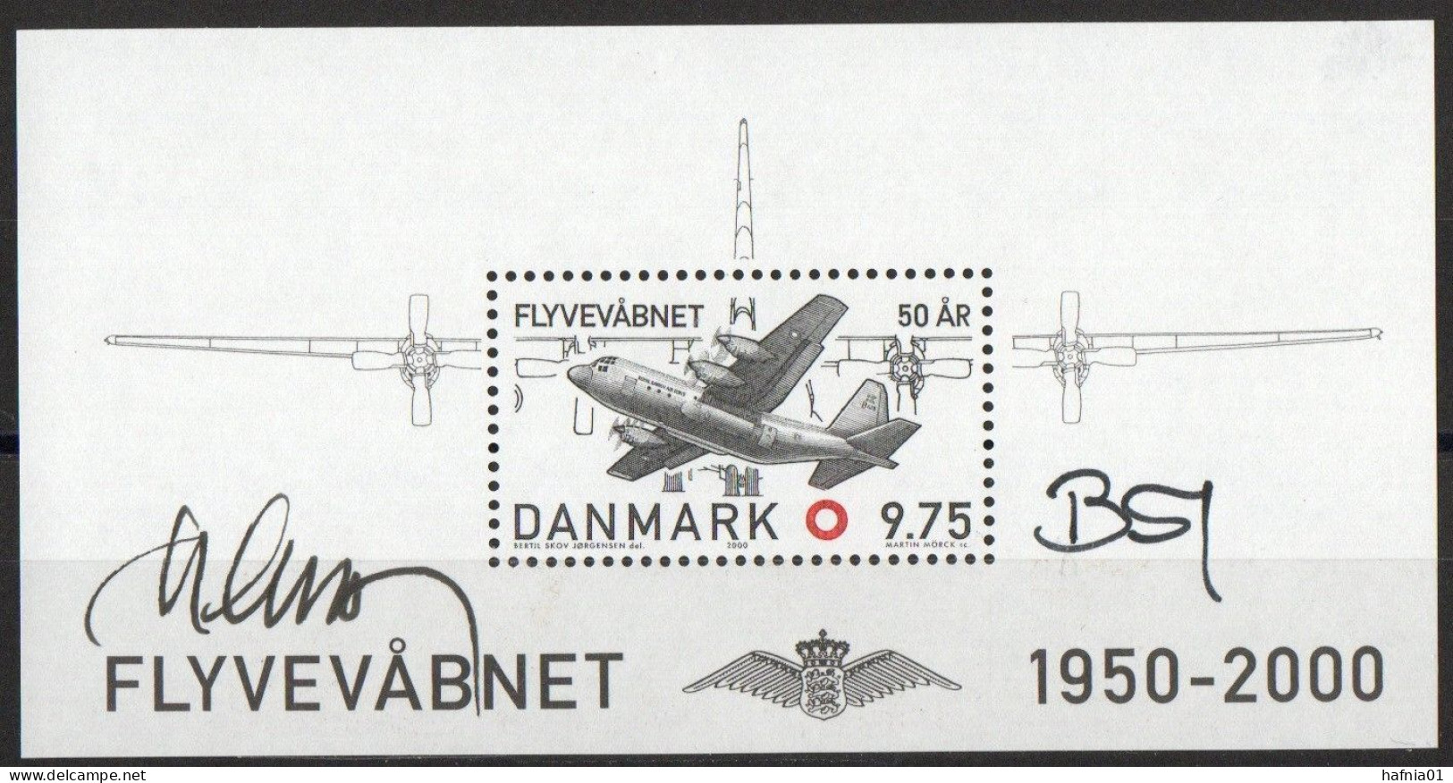 Martin Mörck/Bertil Skov Jørgensen. Denmark 2000. 50 Anniv Air Force. Michel Bl.15 MNH. Signed. - Blocks & Kleinbögen