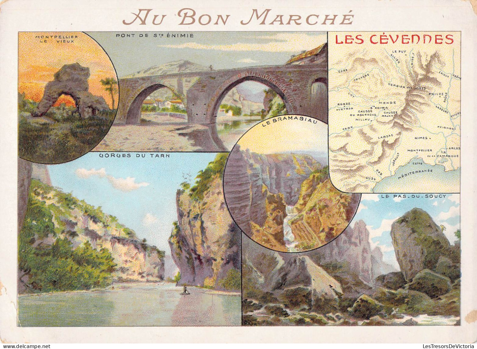 Vieux Papiers - Fiches Illustrées - Publicité - Au Bon Marché - Les Cévennes - Geographie