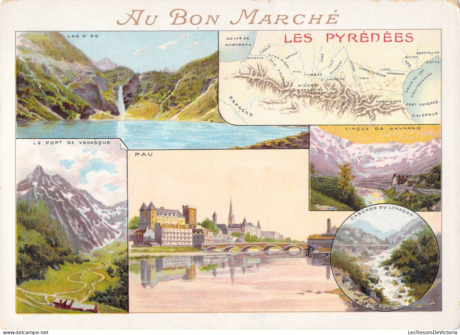 Vieux Papiers - Fiches Illustrées - Publicité - Au Bon Marché - Les Pyrénées - Géographie