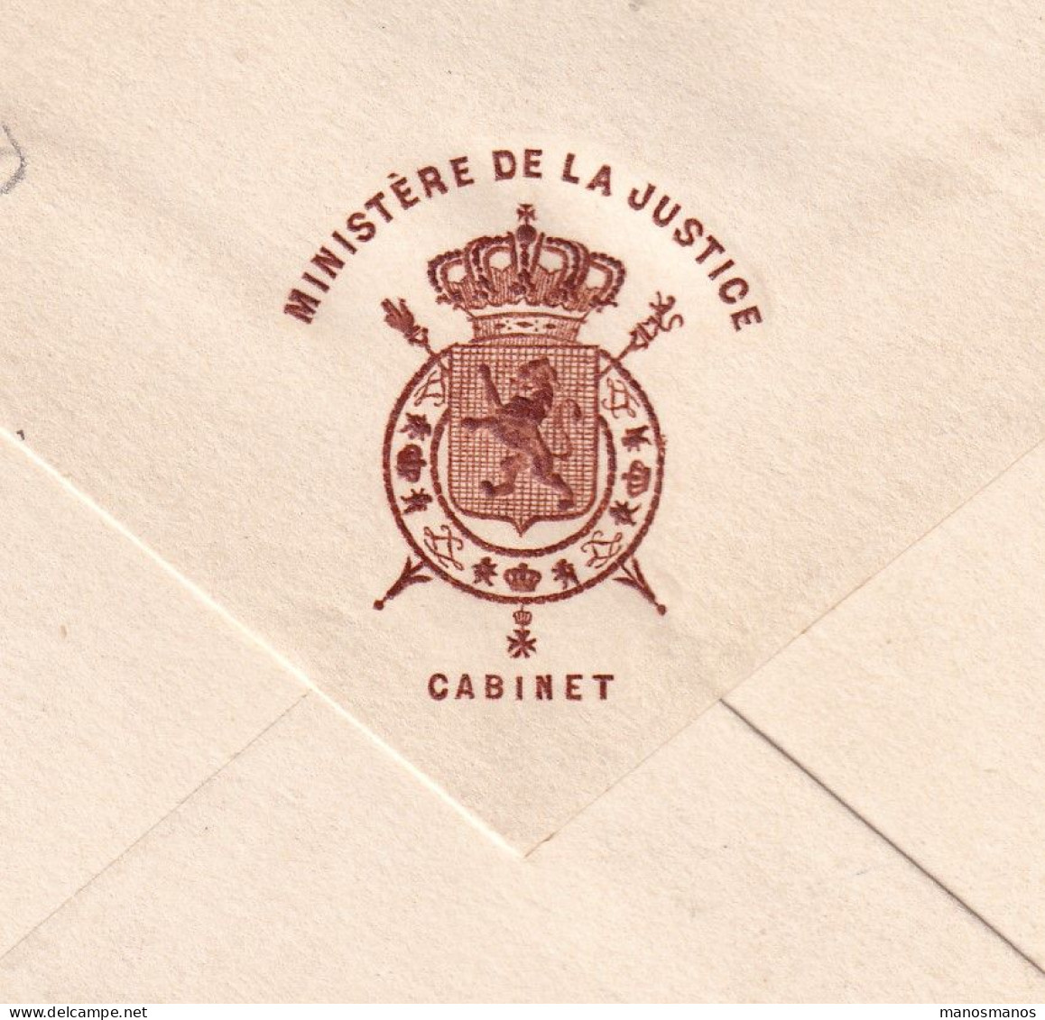 334/40 -- Enveloppe En Franchise Griffe Bleue Ministre De La Justice (Cabinet) - Carte De Visite Du Ministre - Zonder Portkosten