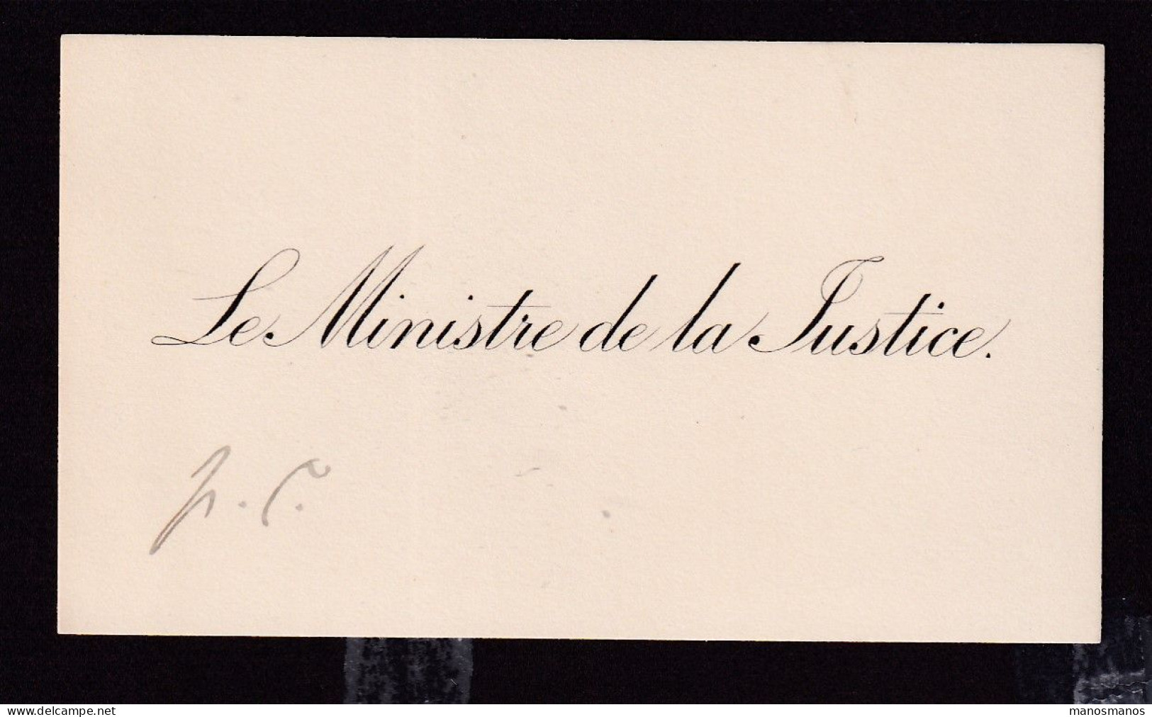 334/40 -- Enveloppe En Franchise Griffe Bleue Ministre De La Justice (Cabinet) - Carte De Visite Du Ministre - Portofreiheit