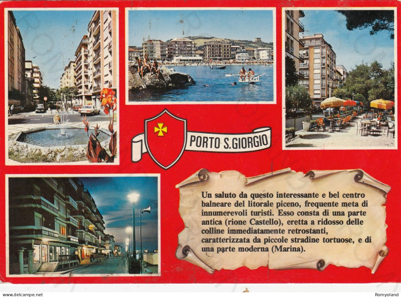 CARTOLINA  PORTO S.GIORGIO,FERMO,MARCHE-LUNGOMARE,SOLE,MARE,ESTATE,VACANZA,BARCHE A VELA,VIAGGIATA 1975 - Fermo