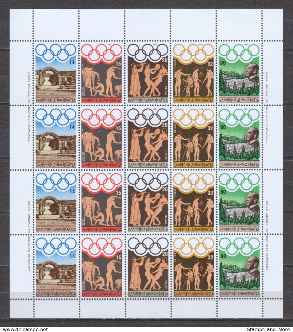 Greece 1984 Kleinbogen Mi 1557-1561 MNH SUMMER OLYMPICS LOS ANGELES  - Blocks & Kleinbögen