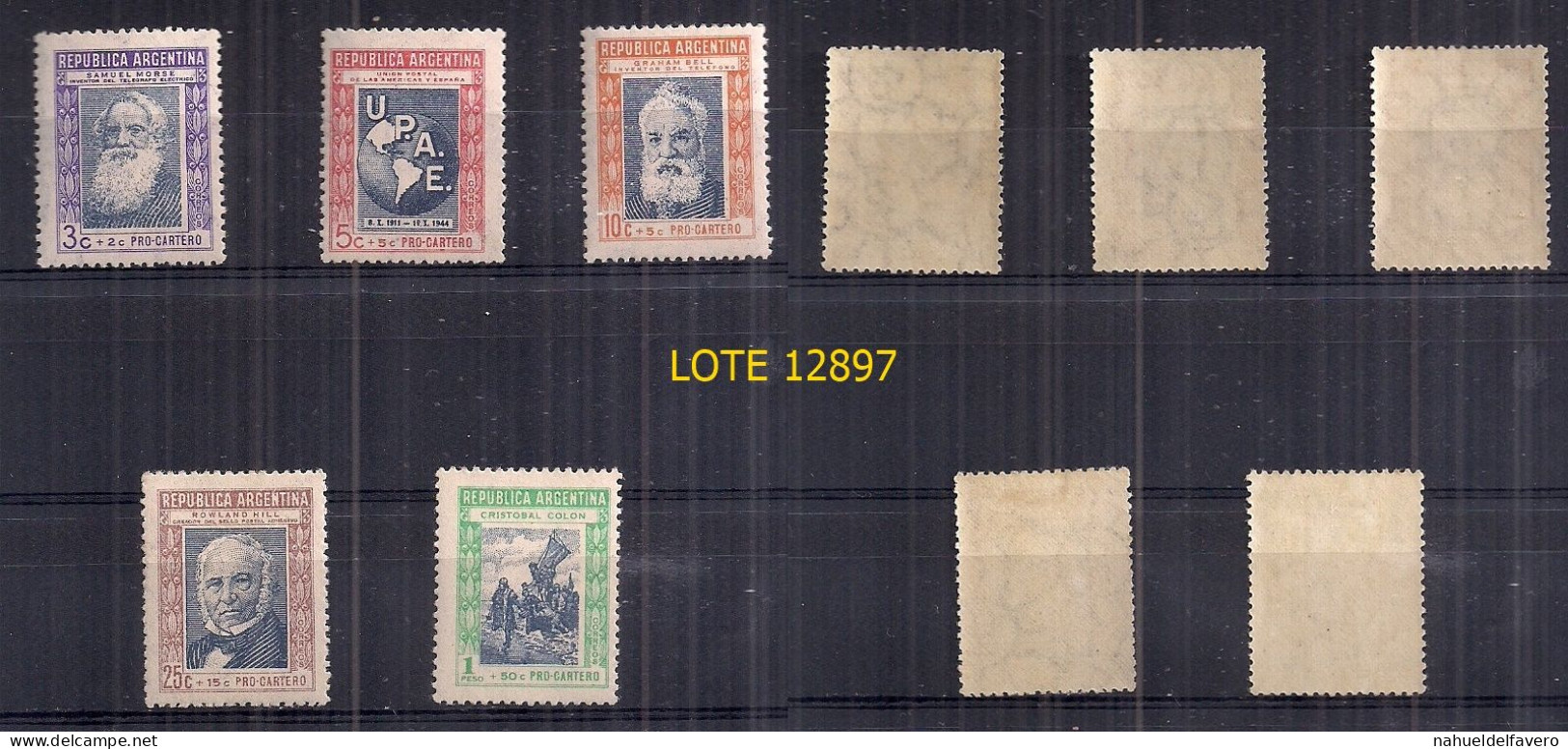 ARGENTINA 1944 GJ 906/10 PRO CARTERO NUEVA CON RESTO DE BISAGRA - Used Stamps