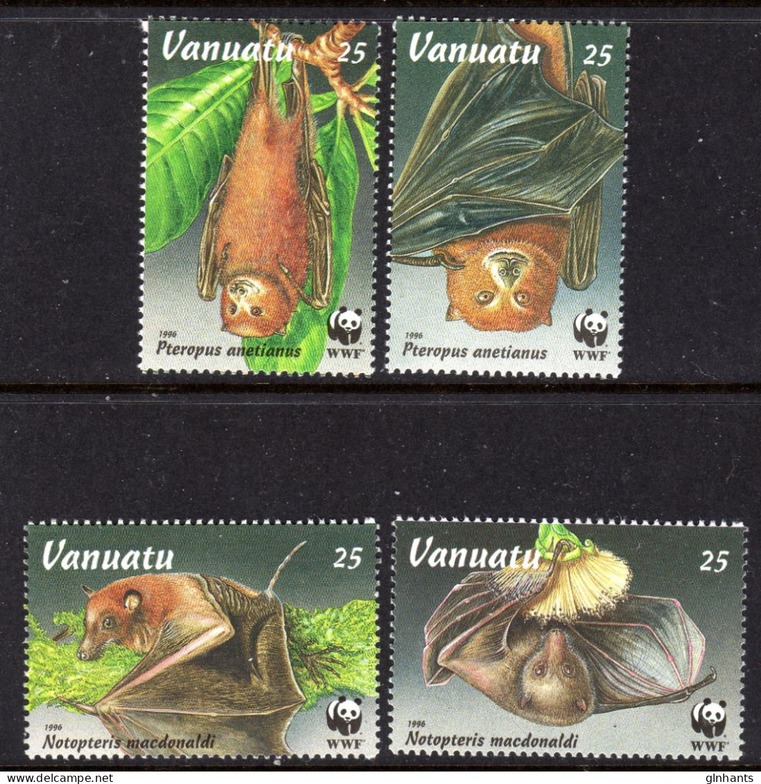 VANUATU  - 1996 WWF ENDANGERED SPECIES FLYING FOXES BATS SET (4V) FINE MNH ** SG 716-719 - Vanuatu (1980-...)