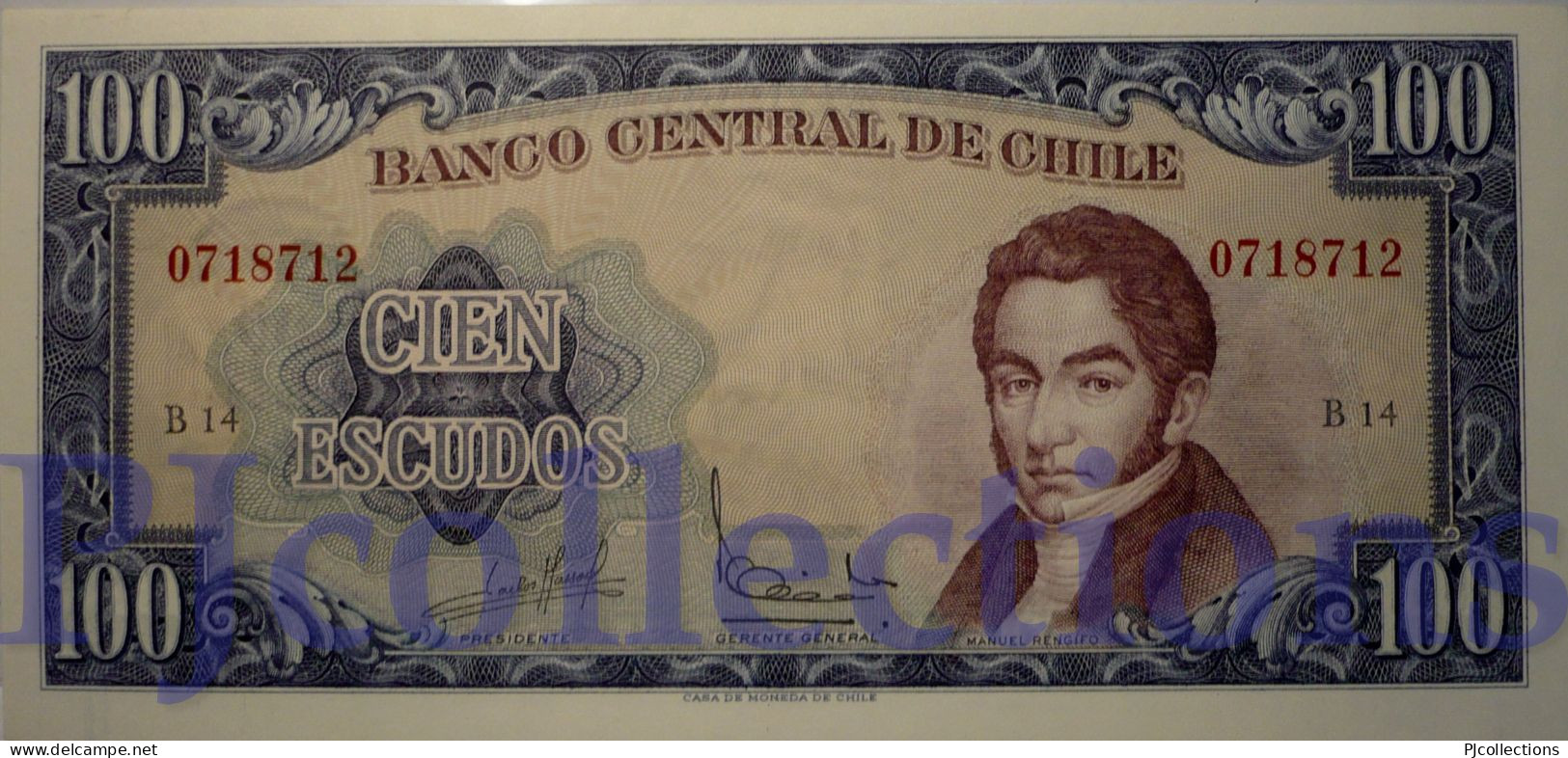 CHILE 100 PESOS 1962/75 PICK 141a UNC SERIE "B" SIG. MASSAD - IBANEZ - Cile
