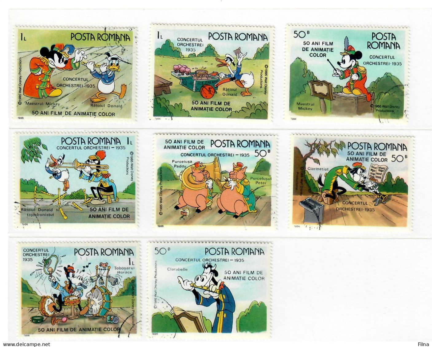 ROMANIA 1986 CARTOONS CARTONI ANIMATI PERSONAGGI DISNEY  8 VALORI USATI - Gebraucht