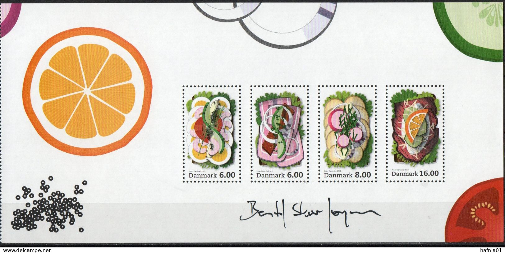 Bertil Skov Jørgensen. Denmark 2012. Gastronomy: "Smørrebrød". Michel H-Blatt 119 - 123 MNH. Signed. - Hojas Bloque