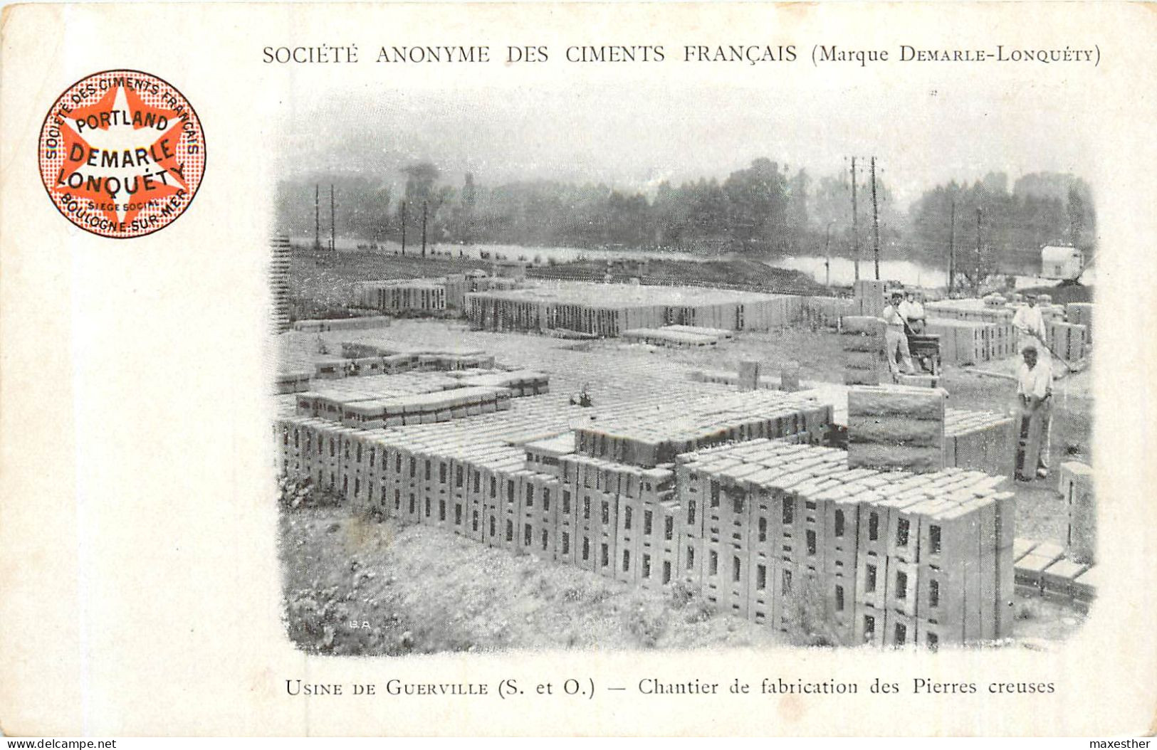 GUERVILLE "Sté Anonyme Des Ciments Français" Marque Demarle-Longuéty) Usine De ... Fabrication Des Pierres Creuses - Guerville