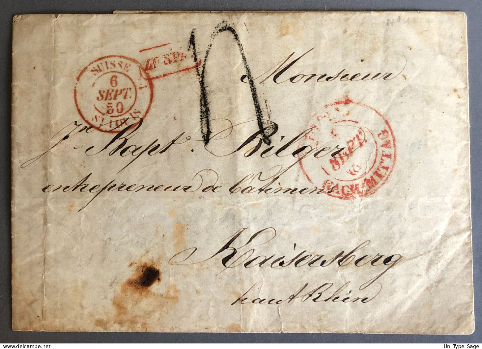 Suisse, Cachet D'entrée SUISSE 1 ST LOUIS 1 - 6.9.1850 Sur Lettre - (W1121) - Marcophilie