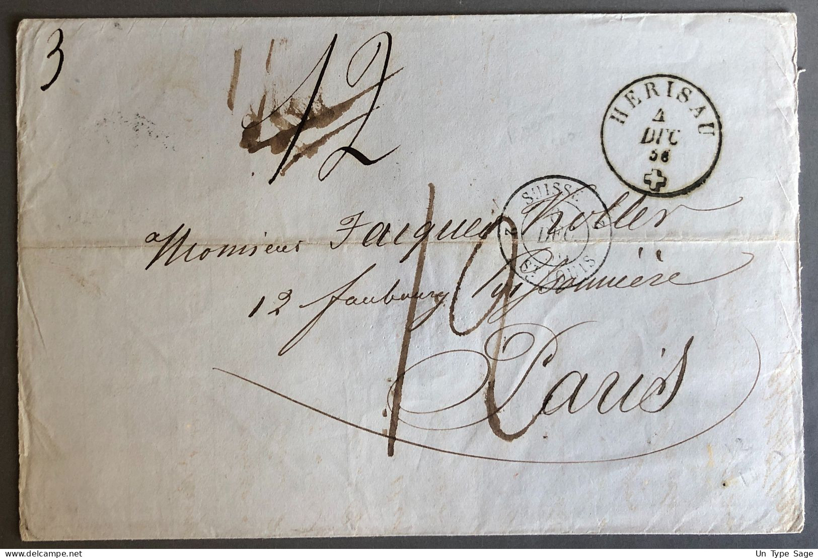 Suisse, Cachet D'entrée SUISSE 2 ST LOUIS 2 - 6.12.1856 Sur Lettre (LSC) - (W1124) - Marcophilie