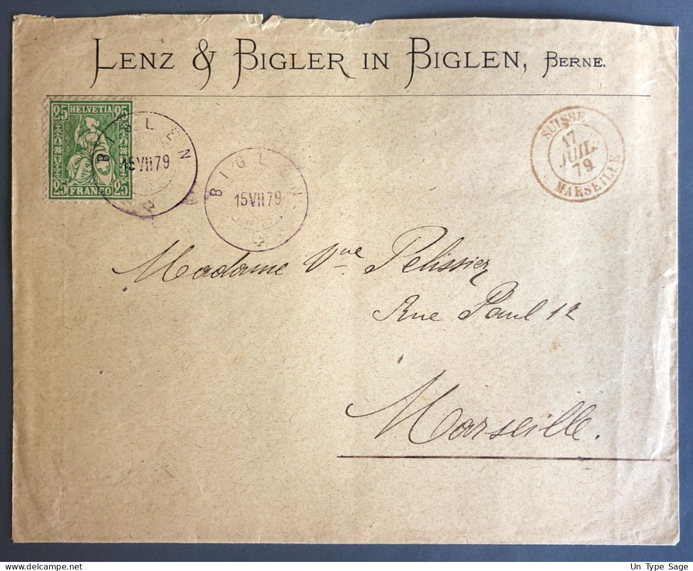 Suisse, Cachet D'entrée SUISSE MARSEILLE - 17.7.1879 Sur Enveloppe - (W1126) - Poststempel