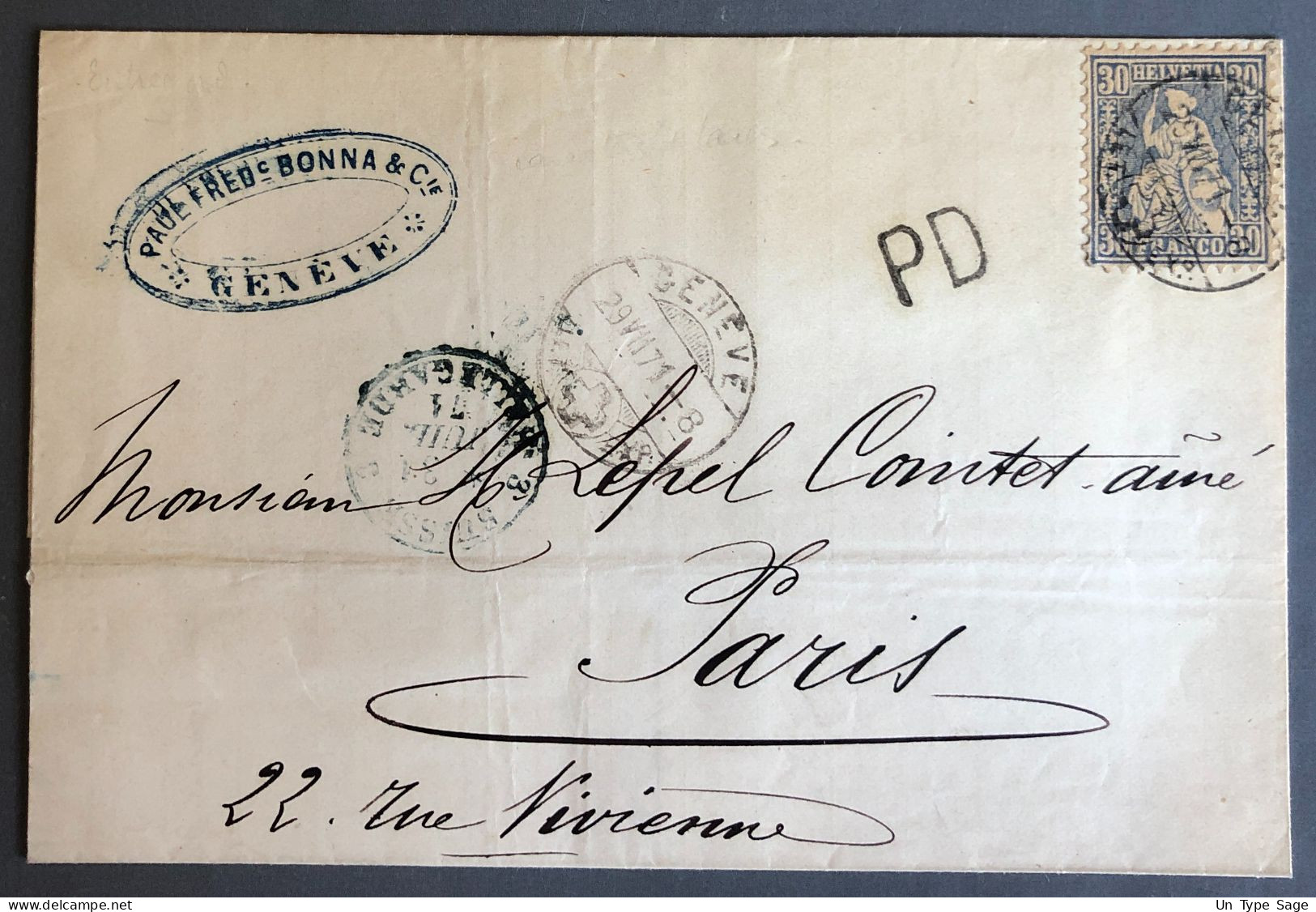 Suisse, Cachet D'entrée SUISSE BELLEGARDE - 31.7.1871 Sur Lettre - (W1131) - Poststempel