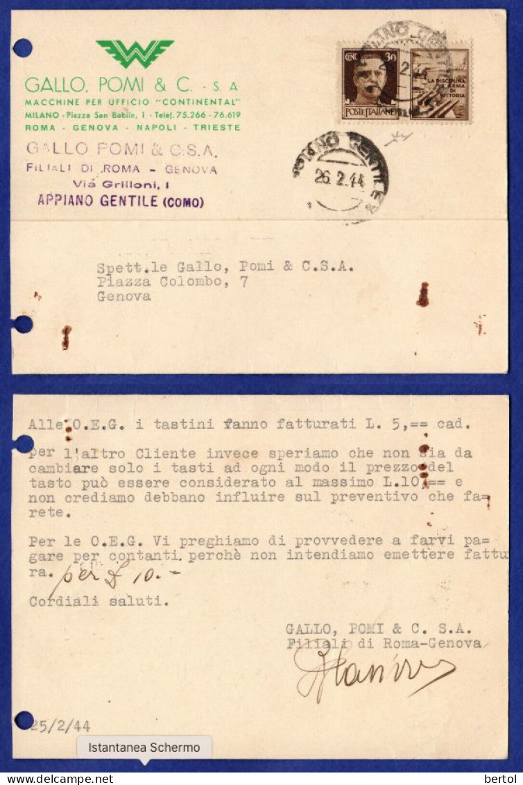 SP 116 - 26.02.1944 - REPUBBLICA SOCIALE PROPAGANDA 30 C. ISOLATO - Poststempel