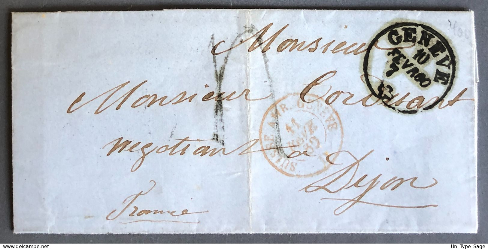 Suisse, Cachet D'entrée SUISSE AMB. GENEVE D - 11.2.1850 Sur Lettre - (W1146) - Poststempel