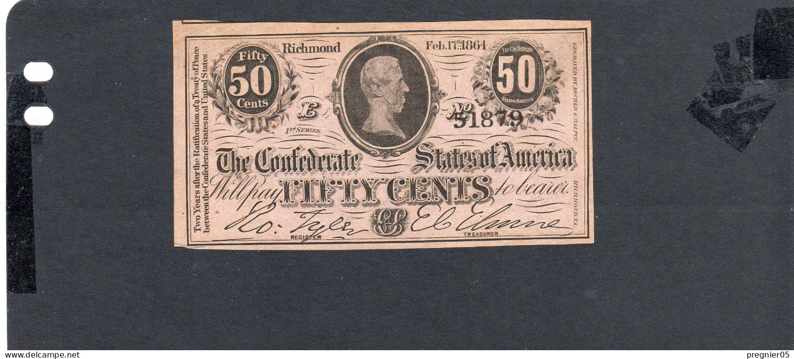 USA - Billet 50 Cents États Confédérés 1864 SPL/AU P.064 - Valuta Della Confederazione (1861-1864)