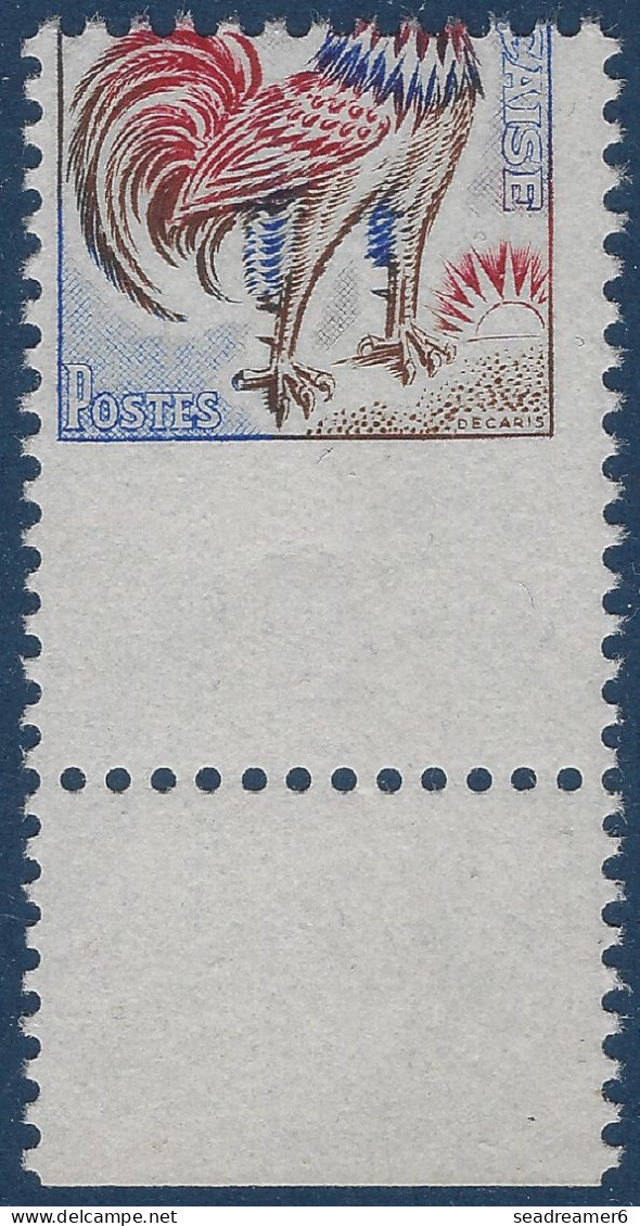 1962 Coq N°1331** 25c Bas De Feuille Avec Impression Tres Partielle Par Piquage à Cheval Décalé Extreme !! SPECTACULAIRE - 1962-1965 Hahn (Decaris)