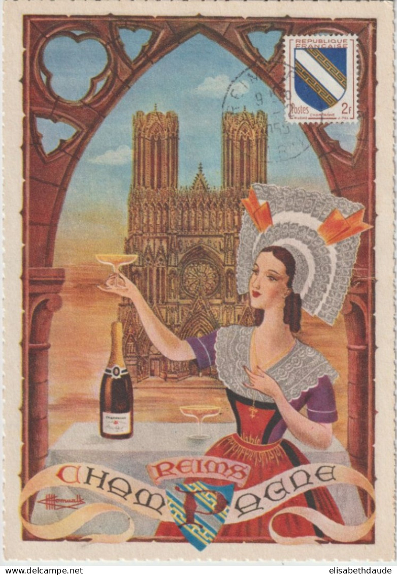 1955 - SERIE ARMOIRIES - DERNIER JOUR ! Sur CARTE ILLUSTREE REIMS CHAMPAGNE - 1941-66 Coat Of Arms And Heraldry