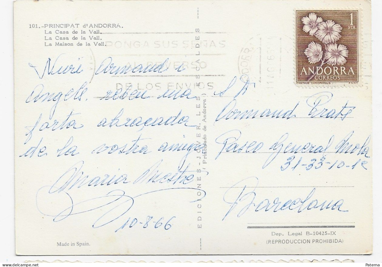 3836  Postal Andorra  1966, - Lettres & Documents