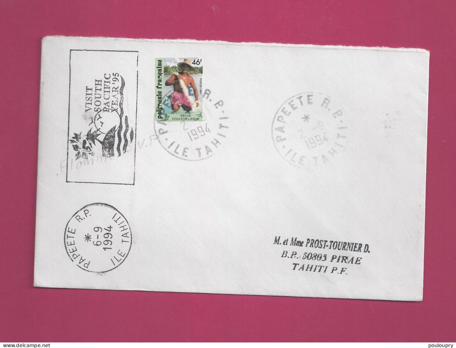 Lrttre De 1994 Pour La Polynésie - YT N° 427 - Timbre Autoadhésif De Carnet - Seul Sur Lettre - Pêcheur - Briefe U. Dokumente