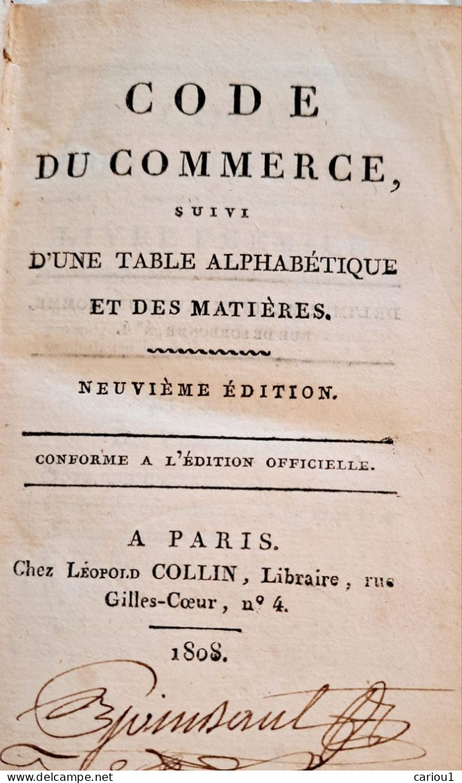 C1 NAPOLEON - CODE DU COMMERCE 1808 RELIE Plein CUIR D Epoque - Français