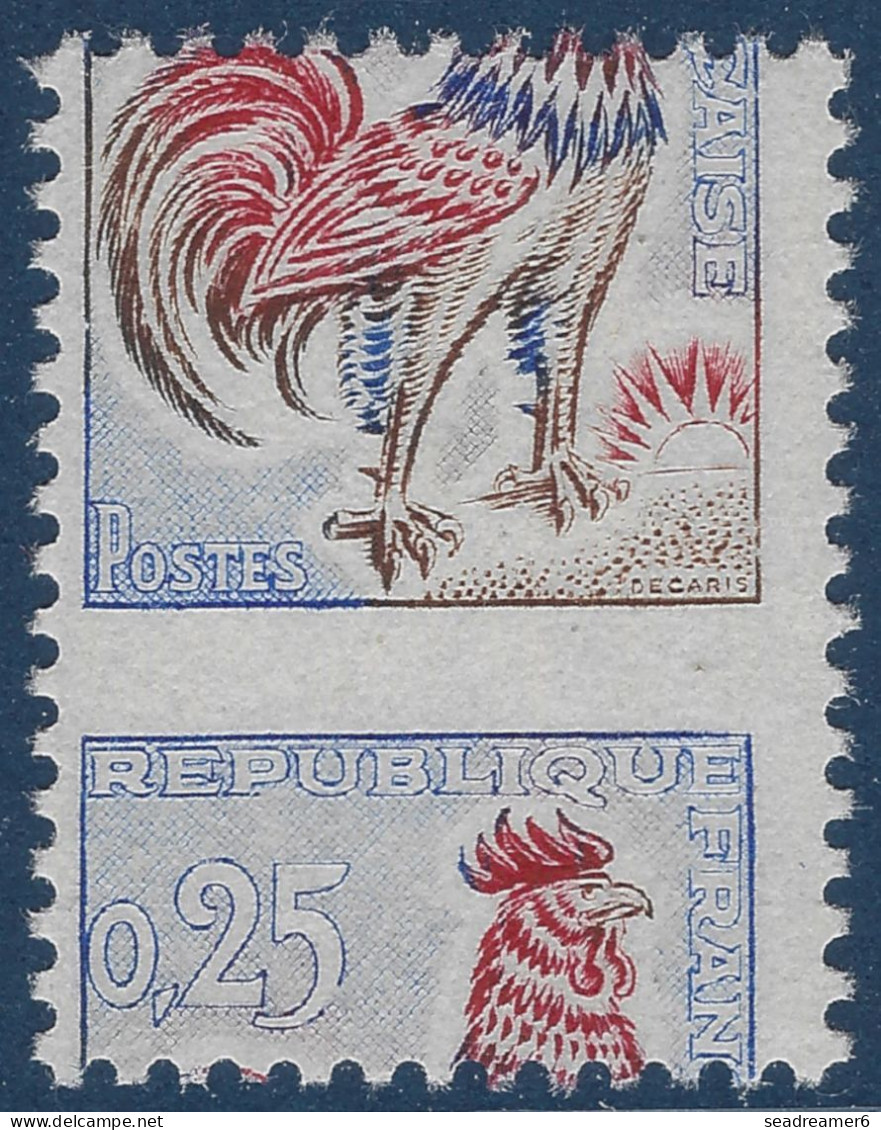 1962 Coq N°1331** 25c De Feuille ! Variété De Piquage à Cheval Décalage Extreme !! SPECTACULAIRE - 1962-1965 Cock Of Decaris