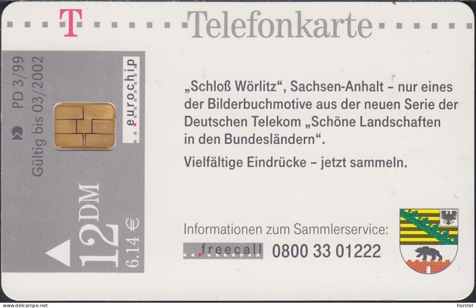 GERMANY PD3/99 Bundesland; Schloß Wörliz - Sachsen Anhalt - P & PD-Series: Schalterkarten Der Dt. Telekom